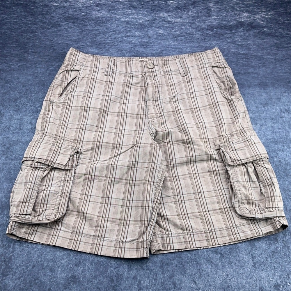 Mossimo Supply Co Mens Plaid Cargo Shorts Brown Tan Size 36 Relaxed Fit Utility